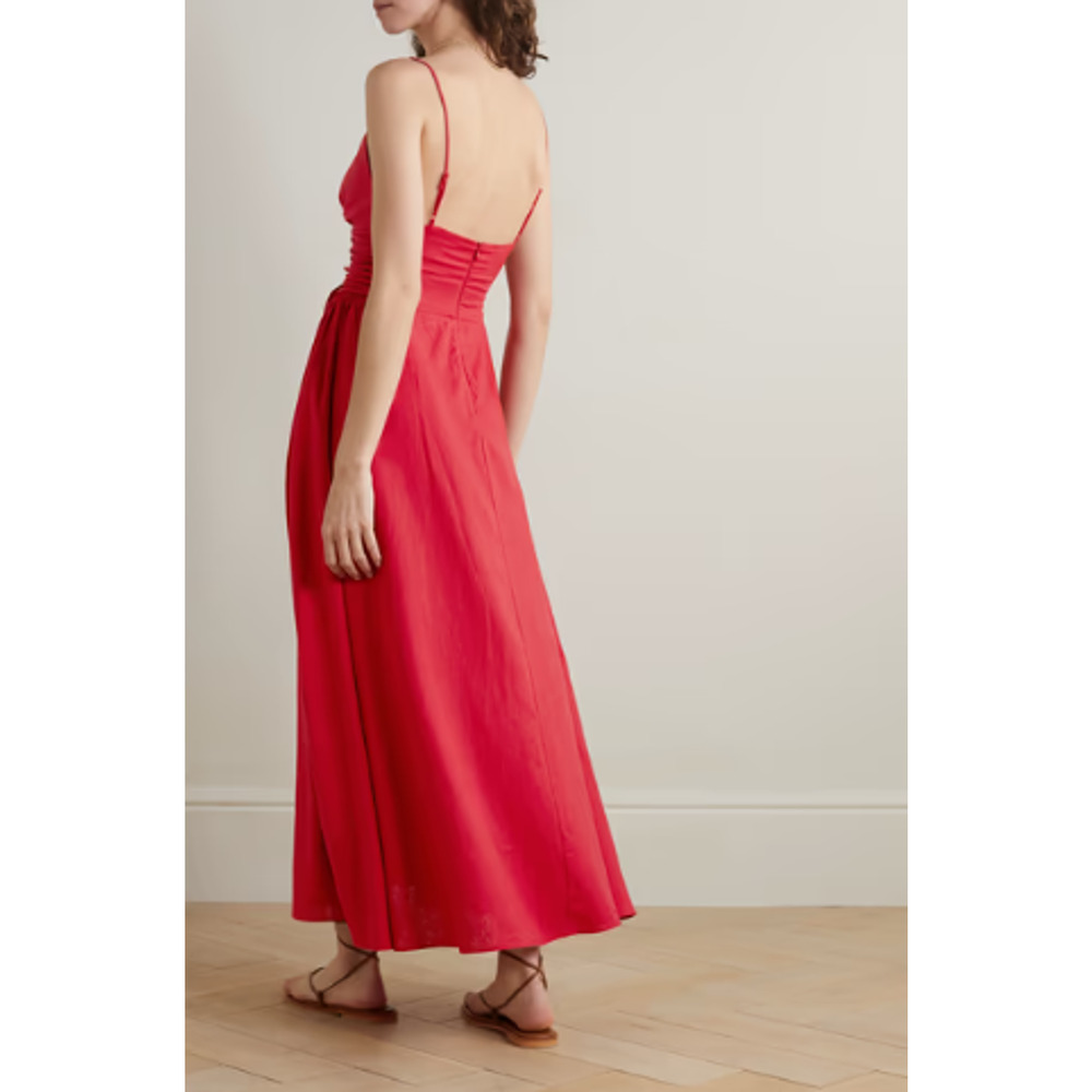 Farm Rio Linen-Blend Lace Up Midi Dress Fit & Flare Corset Glam Red Size Small - Picture 3 of 12